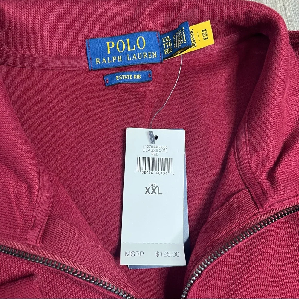 New Polo Ralph Lauren Sweater Mens XXL Red Estate Rib 1/4 Zip Pullover Pony Logo